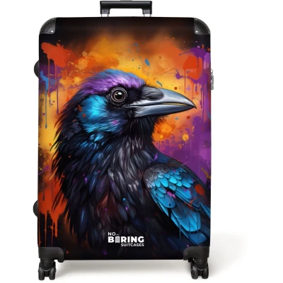 Afbeelding van NoBoringSuitcases.com® Koffer groot Reiskoffer lichtgewicht Kraai met kleurrijke graffiti Rolkoffer 4 wielen Grote trolley XL 98 liter bagage