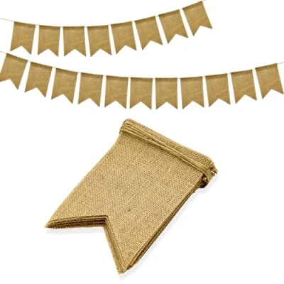 Afbeelding van G2PLUS Hessische vlaggenlijn, 15 stuks doe het zelf blanco jute vlaggenlijn natuurlijke rustieke linnen 13 x 18 cm slingers voor bruiloft verjaardagsfeestje
