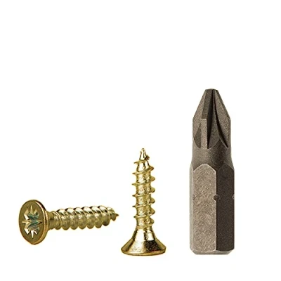 Afbeelding van (Pack van 500 stuks) geel verzinkt staal 3,0 x 10 mm houtschroeven, spaanplaatschroeven, universele Pozi aandrijfschroef, PZ volledig schroef, Pozidriv verzonken kop (500, mm)