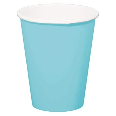 Afbeelding van 8x stuks drinkbekers van papier lichtblauw 350 ml Feestbekertjes