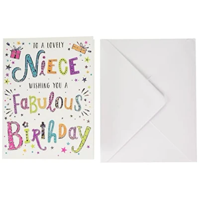 Afbeelding van Piccadilly Greetings Moderne verjaardagskaart nichtje 8 x 6 inch Regal Publishing, rozegoudgroenzwartwit