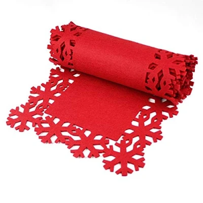 Afbeelding van Christmas Concepts® Tafelloper van vilt, rood, luxe, 2 m, met sneeuwvlokmotief, kerstservies, accessoires voor eetkamer