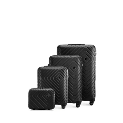 Afbeelding van WITTCHEN Cube collectie Set 4 koffers ABS met een ruwe textuur Telescopische handgreep Cijferslot zwenkwielen Maat (S+M+L+Toilettas) Zwart