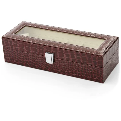 Afbeelding van Bordeauxkleurige Kunstleren Horlogebox Voor 6 Horloges