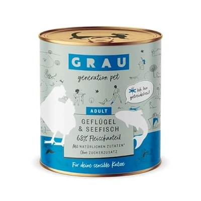 Afbeelding van GRAU het origineel natvoer voor katten gevogelte &amp; zeevis, 6 verpakking (6 x 800 g), graanvrij, volwassen