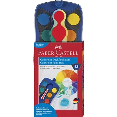 Afbeelding van Faber Castell 125001 CONNECTOR verfdoos met 12 kleuren, inclusief dekkend wit, penseelvak en naamveld, blauw, 1 stuk