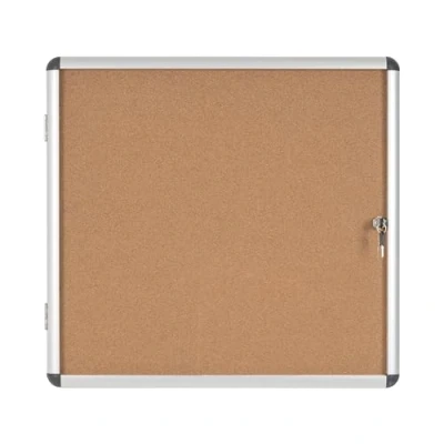 Afbeelding van Bi Office Showkast vitrine &quot;Enclore&quot;, kurk, geschikt voor 6 x DIN A4, zilveren aluminium frame, afsluitbaar