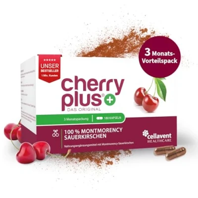 Afbeelding van Cherry PLUS extract van Montmorency zure kers (600mg) 50:1 concentratie 180 capsules zonder toevoegingen veganistisch