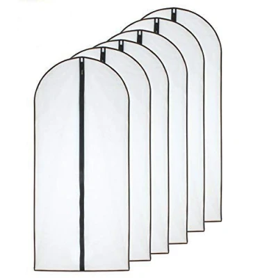 Afbeelding van Set van 6 kledingzakken tegen motten 60 x 140 cm Zwart Ademend Doorlopende ritssluiting Voor langere winterjassen