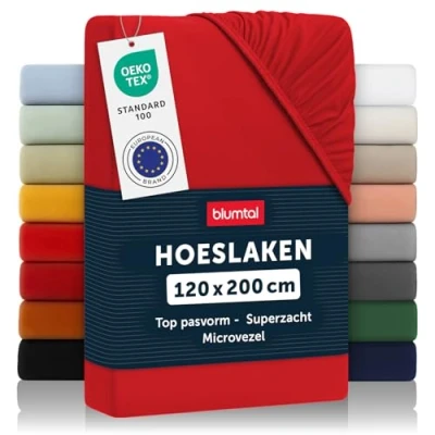 Afbeelding van Blumtal Hoeslaken Microvezel 120 x 200 cm Oeko Tex gecertificeerd tot 25 Matrashoogte Rood