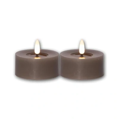 Afbeelding van Set van 2 LED theelichtjes &quot;FLAME FLOW L&quot;, hoogte 5,5 cm, diameter 7 kleur taupe, werking op batterij, timerfunctie