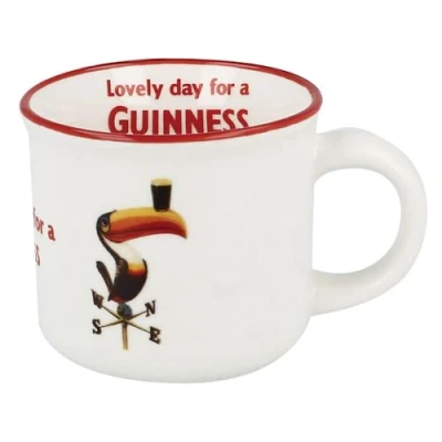 Afbeelding van Keramische Guinness Witte Espresso Mok Met Toekan Label Design