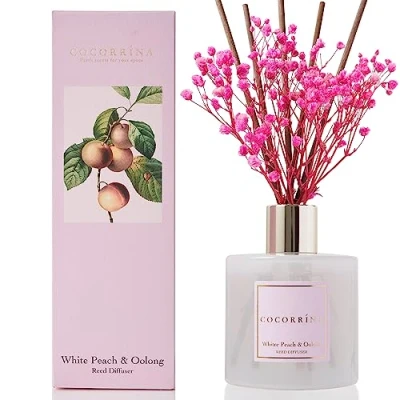 Afbeelding van Cocorrína Room Parfum diffuser 200 ml geurdiffuser van witte perzik &amp; Oolong met stokjes voor etherische olie thuis de decoratie badkamer