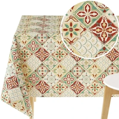 Afbeelding van KP HOME Waterdicht PVC Tafelkleed Rechthoekig Oliedoek 300 x 140 cm Lissabon Tegels Afveegbaar Rechthoek Tafelzeil Plastic Tuin Veeg Schoon in Marokkaanse Azulejo