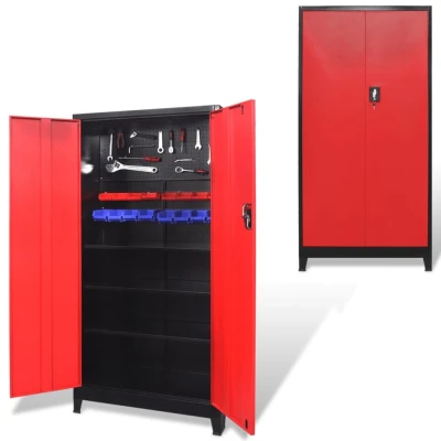 Afbeelding van Gereedschapskast met 2 deuren 90x40x180 cm staal zwart en rood