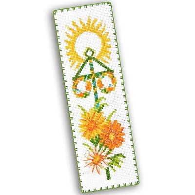 Afbeelding van Midzomer geteld kruissteek bladwijzer kit Midsommar DIY hand borduurwerk set voor volwassenen