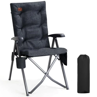 Afbeelding van EVER ADVANCED Campingstoel, opvouwbaar, in 4 posities tot 150 kg, klapstoel, 6 cm dik, gevoerd met zijzak, drankhouder, tuinstoel, hoge rugleuning, visstoel voor camping, tuin, balkon