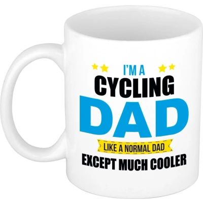 Afbeelding van Cycling dad mok / beker wit 300 ml Cadeau mokken Papa/ Vaderdag feest