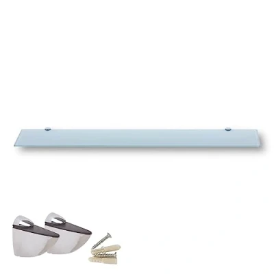 Afbeelding van Euro Tische Glazen Wandplank met Wit Glas, Plank voor Badkamers, Heldere Doucheplank 6mm ESG Veiligheidsglas en Metalen Beugels, Verschillende Maten (90 cm)