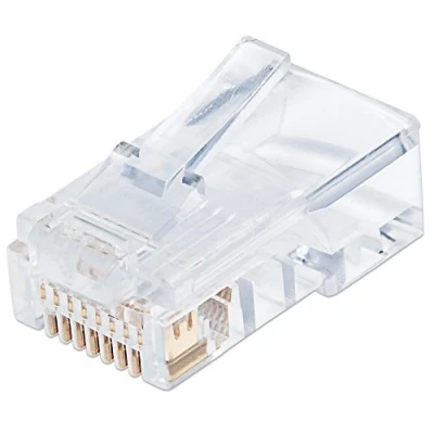 Afbeelding van Intellinet 100 stuks Cat5e RJ45 modulaire stekker Pro Line (UTP, 3 punts adercontact, voor massieve draad,50 µ vergulde contacten) 790512 helder/doorzichtig