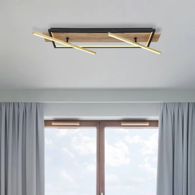 Afbeelding van Globo Beatrix LED plafondlamp, lengte 81,5 cm, hout/zwart