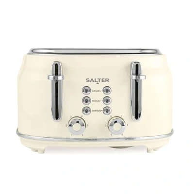 Afbeelding van Salter Retro Cream 4 Slice broodrooster 6 standen brede sleuven ontdooien, opwarmen en annuleren 1630W