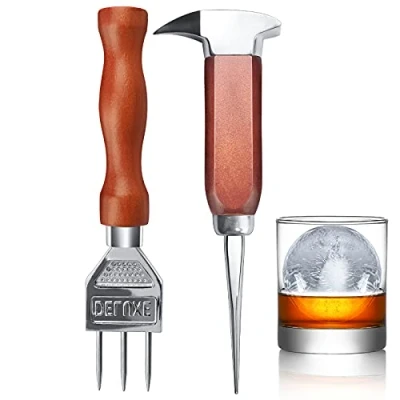 Afbeelding van Ice Pick set van 6 17,24 cm en 6,8 inch roestvrijstalen ijsbreker met houten handvat, Japanse stijl ijsversnipperaar, ideaal voor bars thuis