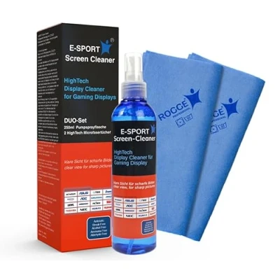 Afbeelding van Rogge E Sport Screen Cleaner, 250ml HighTech Display Cleaner voor gaming displays incl. 2 Prof. microvezeldoeken 38x40cm.