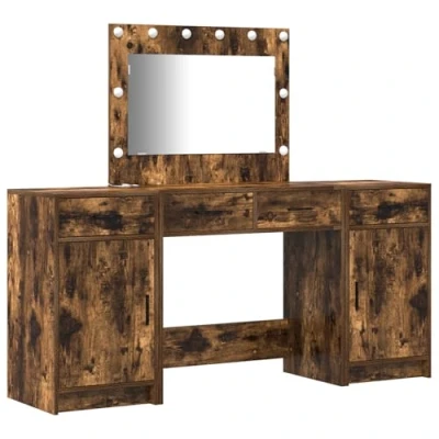 Afbeelding van vidaXL Kaptafel set 3 delige Gerookt eiken Bewerkt hout
