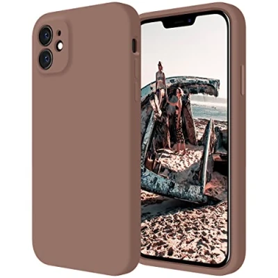 Afbeelding van Cordking Ontworpen voor iPhone 11 hoesje, siliconen [vierkante randen] en [camerabescherming] verbeterde telefoonhoes met zachte anti kras microfiber voering, 15,5 cm, lichtbruin