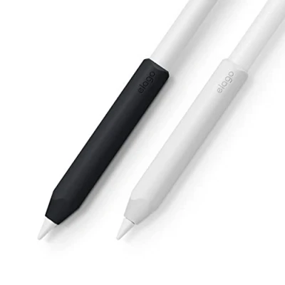 Afbeelding van elago Siliconen Grip [2 Pack] Compatibel met Apple Pencil C Type, 2e &amp; 1e Generatie, Ergonomisch Ontwerp, Magnetisch Opladen, Dubbele Tik (Wit/Zwart)