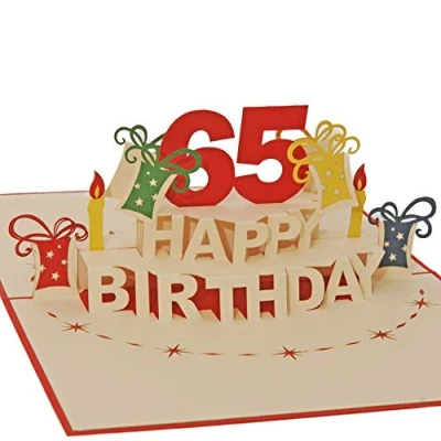 Afbeelding van Favour Pop Up® 3D Wenskaart voor de ronde 65e verjaardag. up kaart met verrassingseffect. Formaat 12x17cm ALTA65R