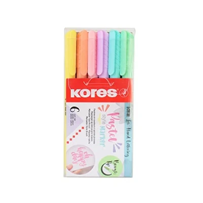 Afbeelding van Kores Pastelstijl: penseelpunt markeerstiften in pastelkleuren, flexibele en zachte penseelpunt, inkt op waterbasis, ideaal voor tekenen, decoreren belettering, set van 6 (21462)