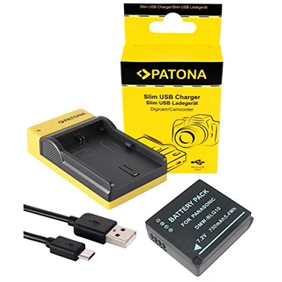 Afbeelding van 2 in 1 set slanke oplader + accu voor de Panasonic Lumix TZ81 TZ91 en LX100 compatibel met batterij DMW BLG10 / BLG10E microUSB