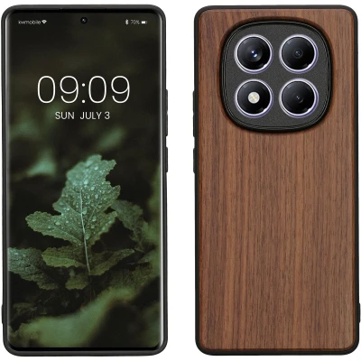 Afbeelding van kwmobile telefoonhoesje geschikt voor Xiaomi Redmi Note 14 Pro 4G Hoesje met bumper in donkerbruin Backcover walnoothout