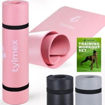 Afbeelding van Yogamat, roze, 8 mm, antislip, sportmat voor yoga, pilates, fitness en gymnastiek, NBR materiaal, met draagriem oefencomplex