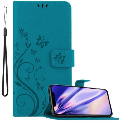 Afbeelding van Cadorabo Hoesje geschikt voor Apple iPhone 13 PRO MAX in Bloemen BLAUW Beschermhoes Case Cover magnetische