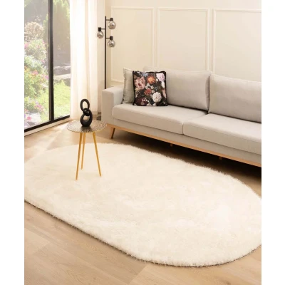 Afbeelding van Ovaal Hoogpolig Tapijt/Vloerkleed Velvet Posh Wit 280x380 Cm