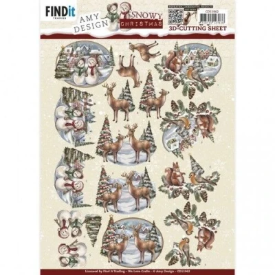Afbeelding van 3D Cutting Sheet Amy Design Snowy Christmas Snowman 10 stuks