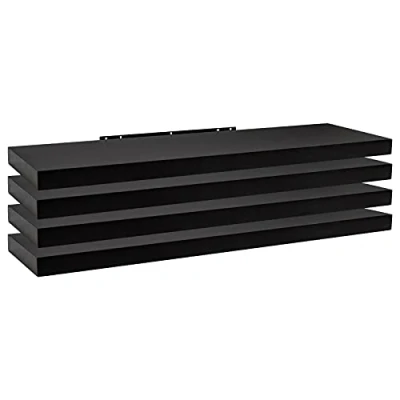 Afbeelding van WOLTU Wandplank Zwevende plank Zwart set van 4,CD Hangende 110x22,9x3,8cm in MDF,RG9316sz 4