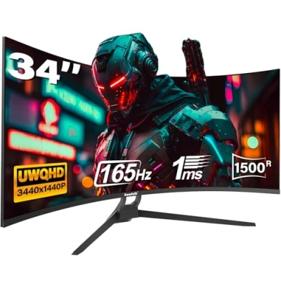 Afbeelding van Gawfolk Ultrawide gebogen gamingmonitor, 1500r pc scherm, 165 Hz, UWQHD 3440 x 1440, computerscherm met Freesync en Eye Care technologie, ondersteunt Vesa 75 mm
