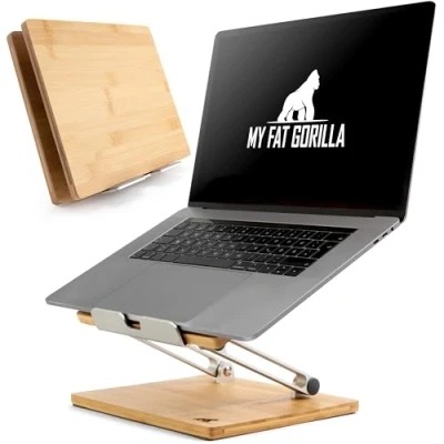 Afbeelding van MY FAT GORILLA Bamboe Laptop Stand Standaard Laptopstandaard Ergonomisch Standard Stands Apple Bureau Accessoires Desk Accessories