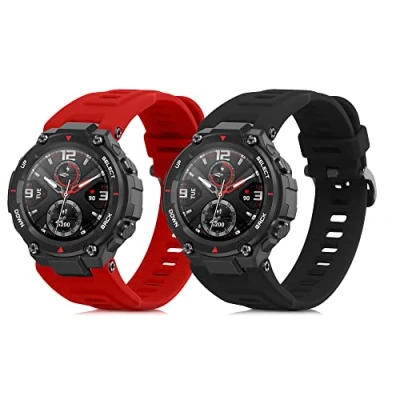 Afbeelding van kwmobile 2x horlogebandjes geschikt voor Huami Amazfit T Rex / Pro bandje Smartwatch bandjes van TPU Activity tracker horloge band in zwart rood