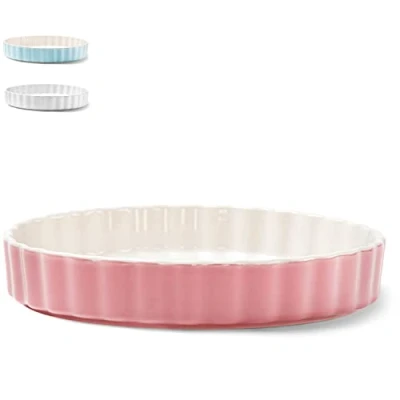 Afbeelding van Taartevorm, 28 cm, met anti aanbaklaag, quichevorm van keramiek, fruitcakevorm, taartvorm, roze, taartvormen, quiche bakvorm, rond, ronde bakvorm taartvorm