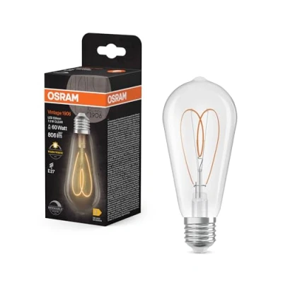 Afbeelding van OSRAM Vintage 1906 Edison is a warm white, dimmable LED lamp in piston shape with filament. It offers 7.2 W for 806 lm, E27 socket, clear coloured glass, 64 mm diameter, 2,700 K, EEK E.
