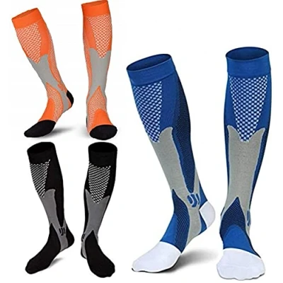Afbeelding van 3 paar compressie trombose steunkousen voor dames en heren, compressiesokken sport, vlucht, hardlopen, reizen, verbetering van de doorbloeding