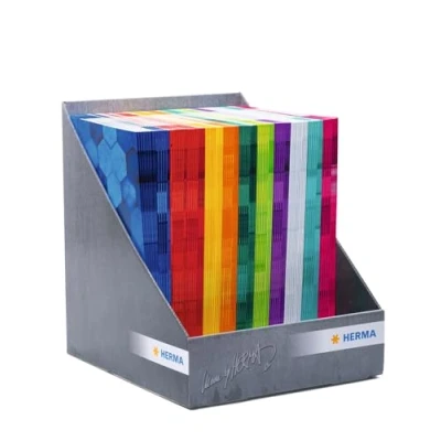 Afbeelding van HERMA Set van 120 A4 enveloppen, verfijnde schrifthoezen met tekstveld stevig en extra sterk papier, hexagon motief voor schoolschriften, gekleurd