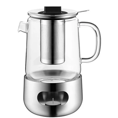 Afbeelding van WMF SensiTea Theepot met stoofje, 3 delig, Cromargan roestvrij staal, glazen kan 1,3 l, zeef en vaatwasmachinebestendig