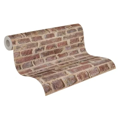 Afbeelding van A.S. Création Behang Authentic Walls 302191 Papierbehang Vintage Steen look 10,05 m x 0,53 beige bruin rood