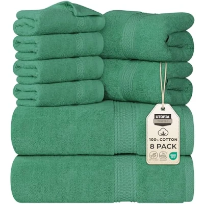 Afbeelding van Utopia Towels 8 teiliges Premium Handtuch Set, 2 Badetücher, Handtücher und 4 Waschlappen, 600 g/m², 100% ringgesponnene Baumwolle, Fitnessstudio, Hotel Spa (Jägergrün)